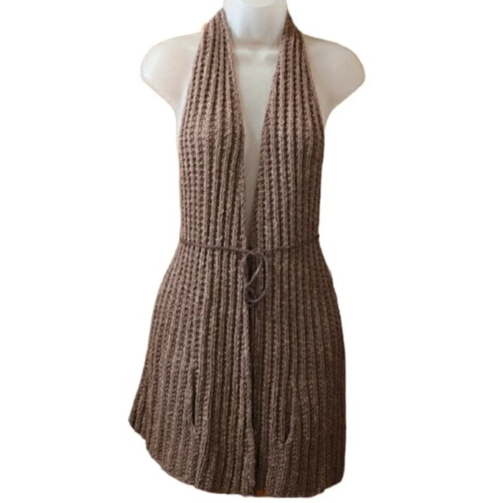 Vintage Scarf Vest Bohemian Hippy Tie Around Scarf With Pockets